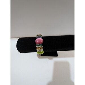 Multicolor Cats Eye Glass Bead Stretch Bracelet Crystal Rhinestone Accents 6.5in
